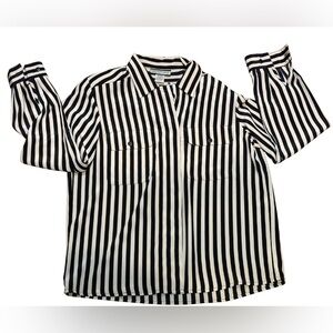 Notations Black and White Striped Button Down Shirt Vintage Goth